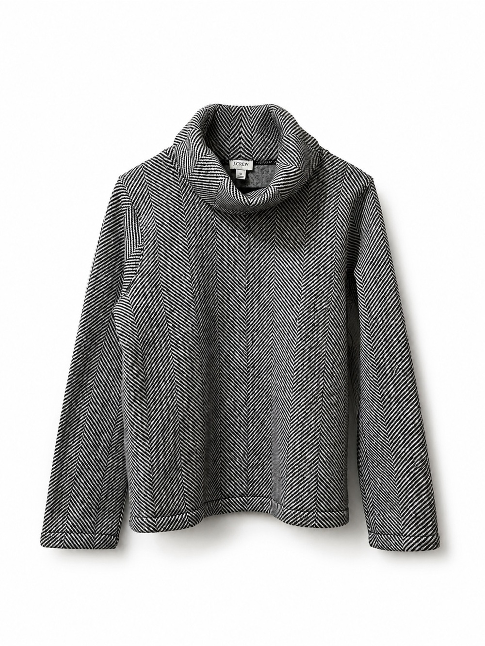 J. Crew Black & White Herringbone Cowl Neck Sweater